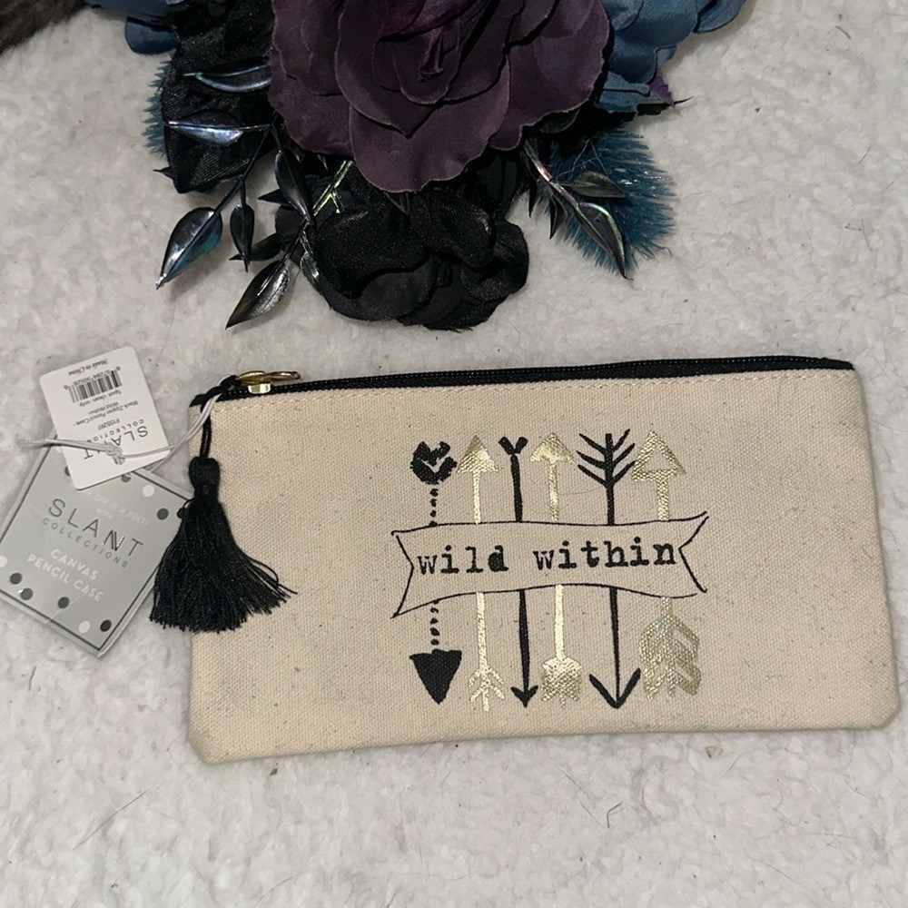 Slant Collections Wild Within Canvas Pencil Case Zipper Pouch Gold Arrow F155397